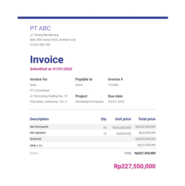 Contoh invoice pembayaran 3